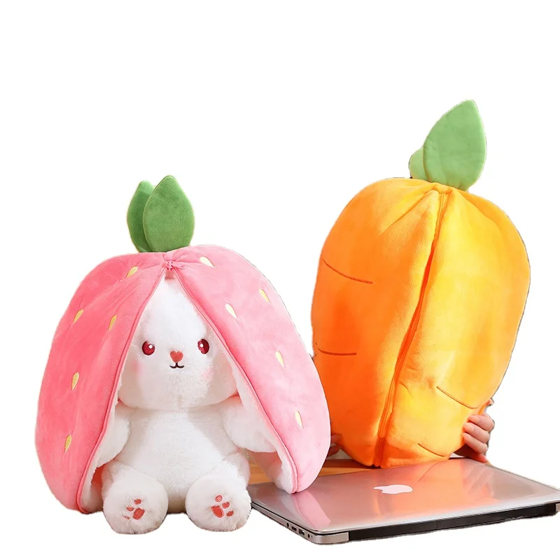 IN STOCK Soft Kawaii Cute Plushie Peluche Strawberry Carrot Rabbit Pillow Cushion Stuffed Fruit Animal Bunny Rabbit Plush Toy