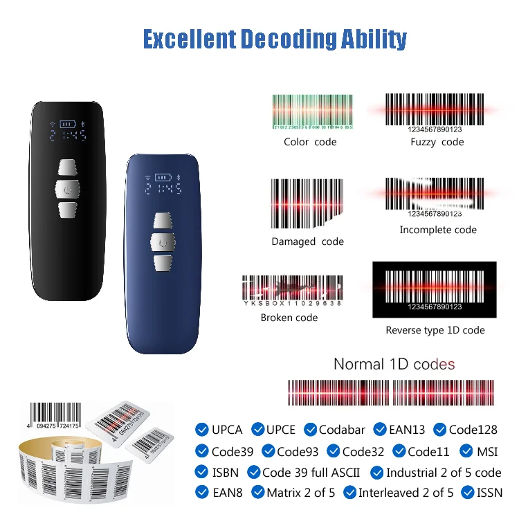 MINI Barcode Scanner Android Blue Tooth Micro USB Wireless Bar Code Reader CCD Scanner Read 1D Barcodes on Paper and Screen