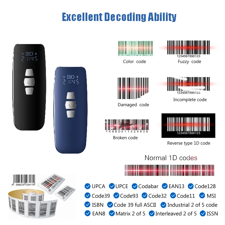 Mini Portable Barcode Scanner 1D CCD Image Sensor Support Phone PC Screen SPP BLE Mode With Memory