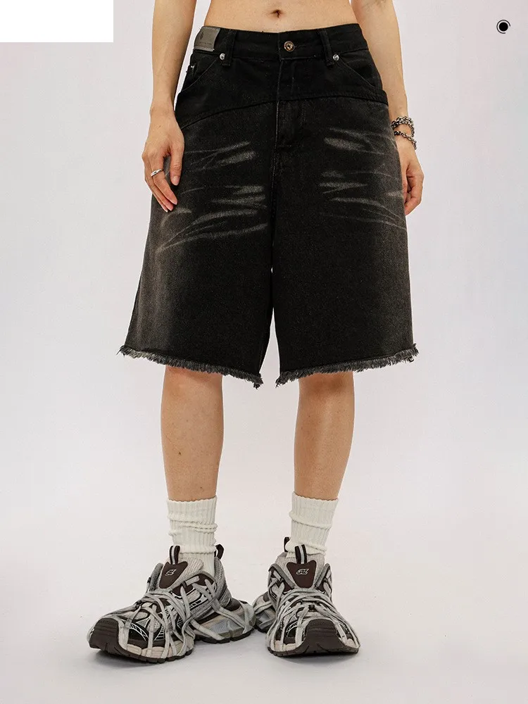 Wholesale Custom Washed Black Streetwear Baggy Denim Shorts Distressed Jean  Shorts