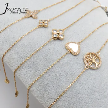 New Cubic Zircon Flower Tree Heart Design Bracelet 18k Gold Plated Brass Chain Bracelets Girls Jewelry Vendors