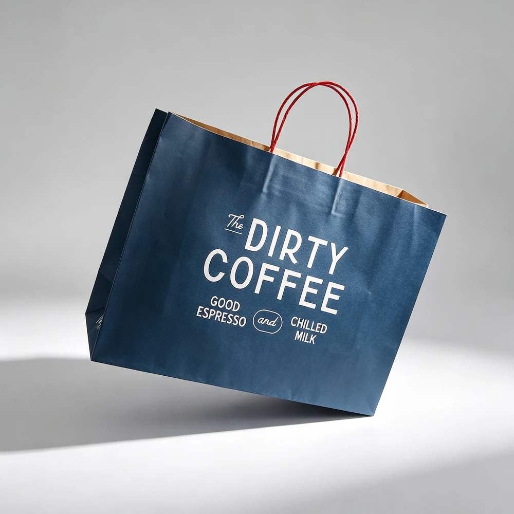 Professional Wholesale Eco-Friendly Large Kraft Paper Coffee Take Away Bag with Twisted Paper Handles