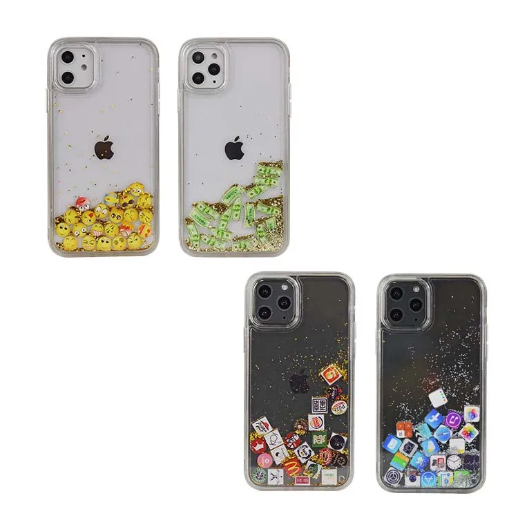 App Icon Liquid Phone Case Waterproof for iPhone 11 Back Cover Gold Foil Glitter Water Cover for iPhone 11 Luxury Quicksand Case