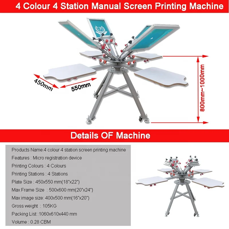 4 Color 2 Station Manual Screen Printing Machine With Micro-Registration – TECHTONGDA Royal Blue