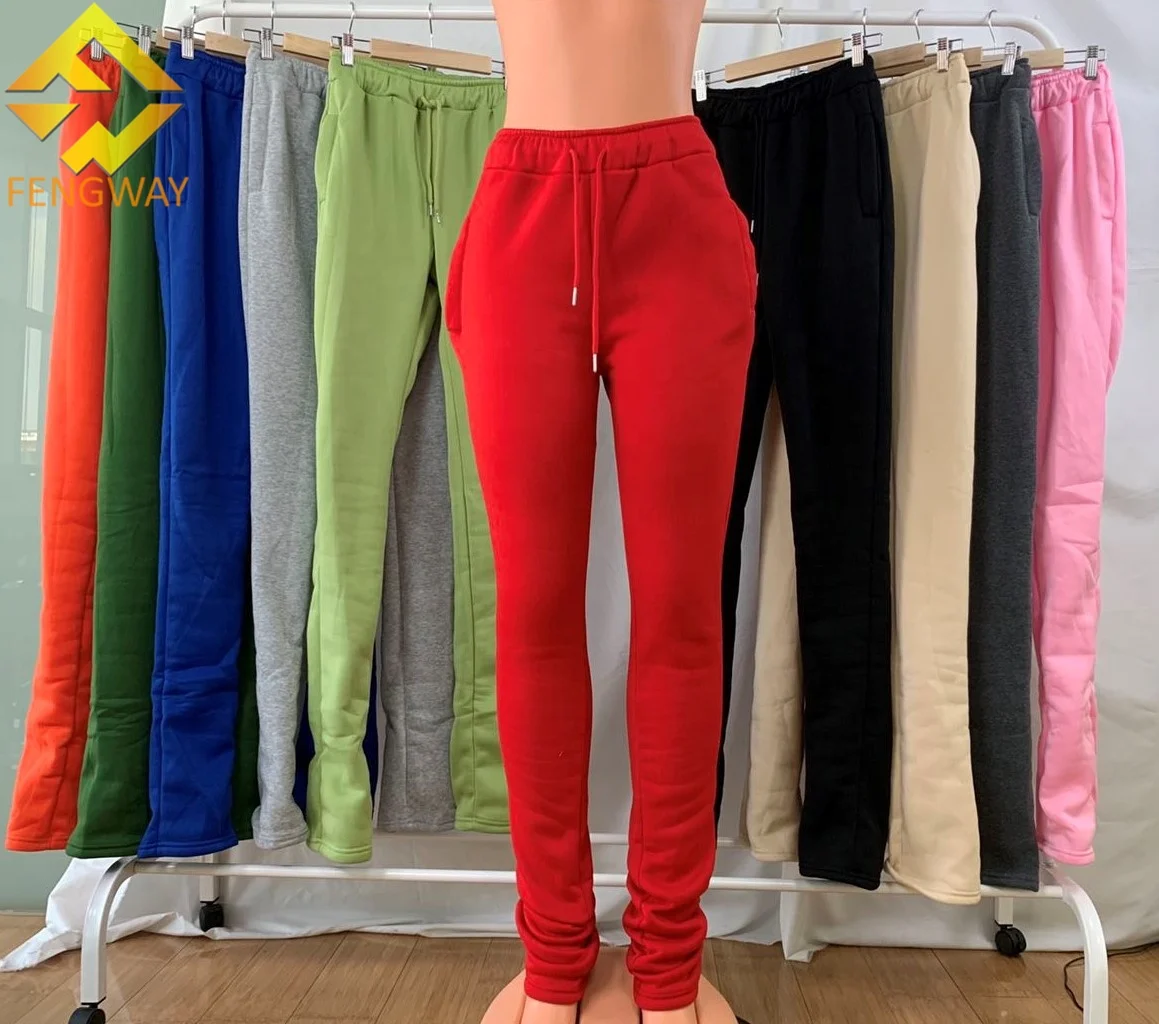 XS-3XL Size Stacked Sweat Pants Fall Winter Womens Mid Waist Thick Stacked  Fleece Pants Joggers Long Trousers Sweatpants