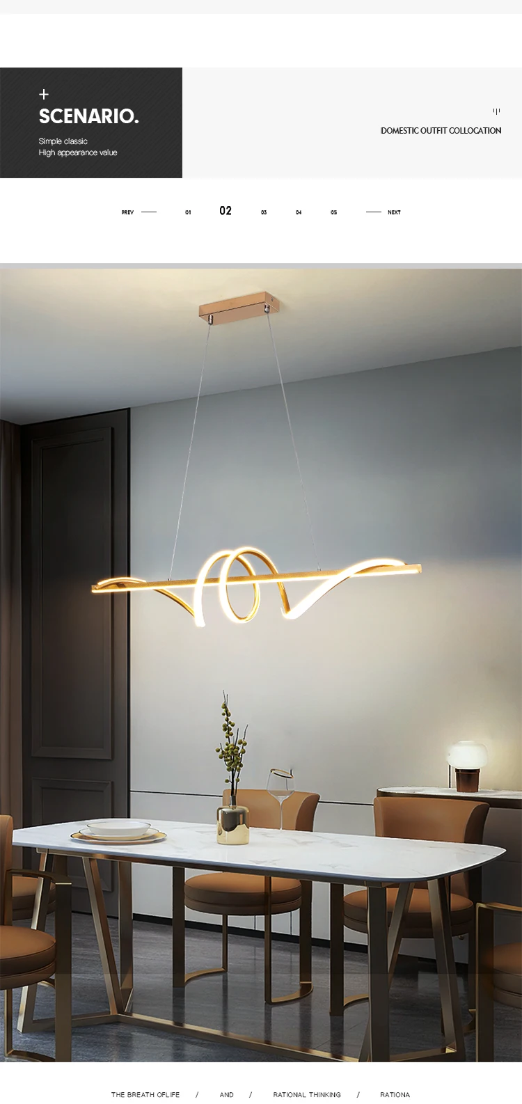 2025 Post-Modern Nordic Style LED Table Chandelier Simple Curved Art Design Pendant Light for Restaurant or Bar Dining Table