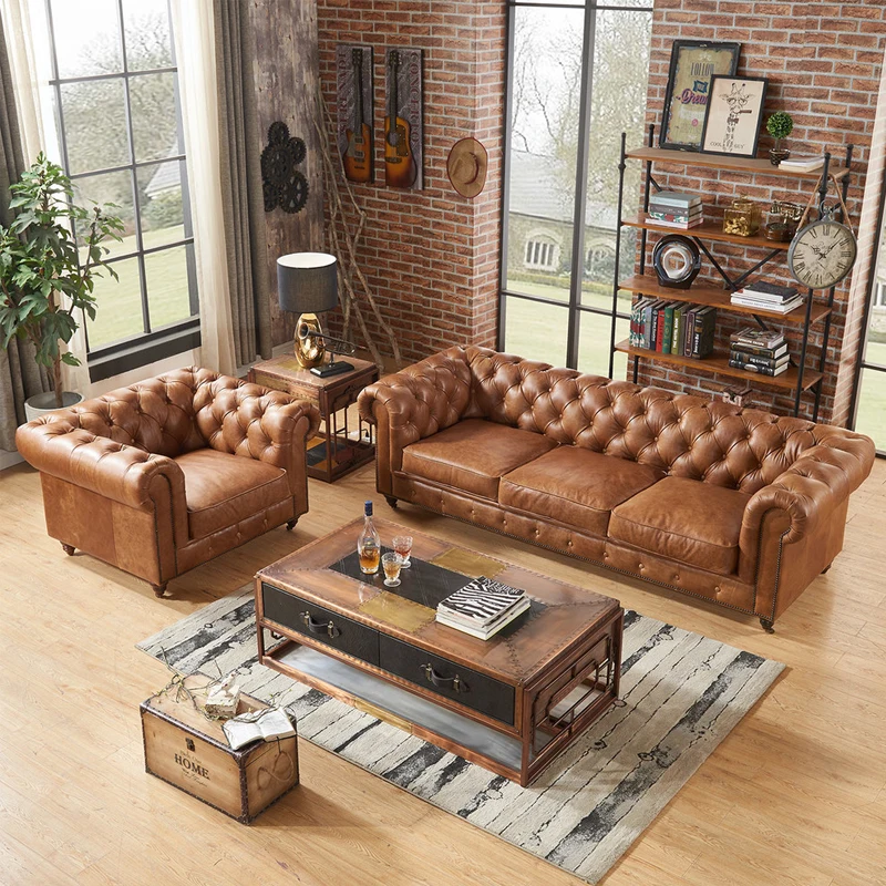Traditional Vintage Chesterfield Tufted Couch Leather Chesterfield Sofa