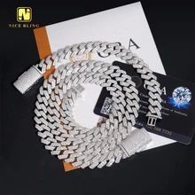 Pass Diamond Tester 12mm Custom Iced Out Diamond Hip Hop Jewelry Necklace Cuabn Link Chain 925 Silver VVS Moissanite Necklace