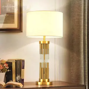 Zeal Lighting Fabric Shade Reto Desk Light Dining Room Hotel Bedroom Bedside Study Glass Gold Table Lamps
