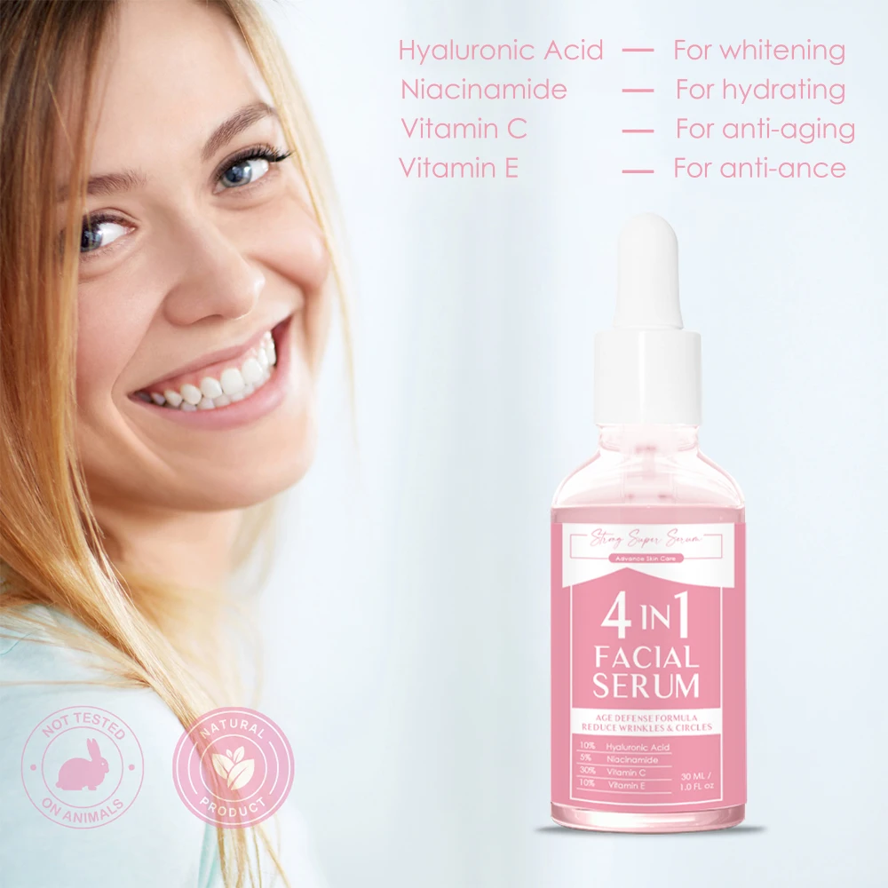 AiXin Vegan Organic Hyaluronic Acid Niacinamide Vitamin C Vitamin E Face Serum Essence Facial Whitening 4 in 1 Serum