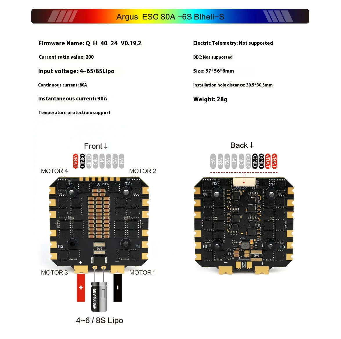 F722 FC 80A 8位电调组合，适用于13英寸FPV跨界飞机和无人机