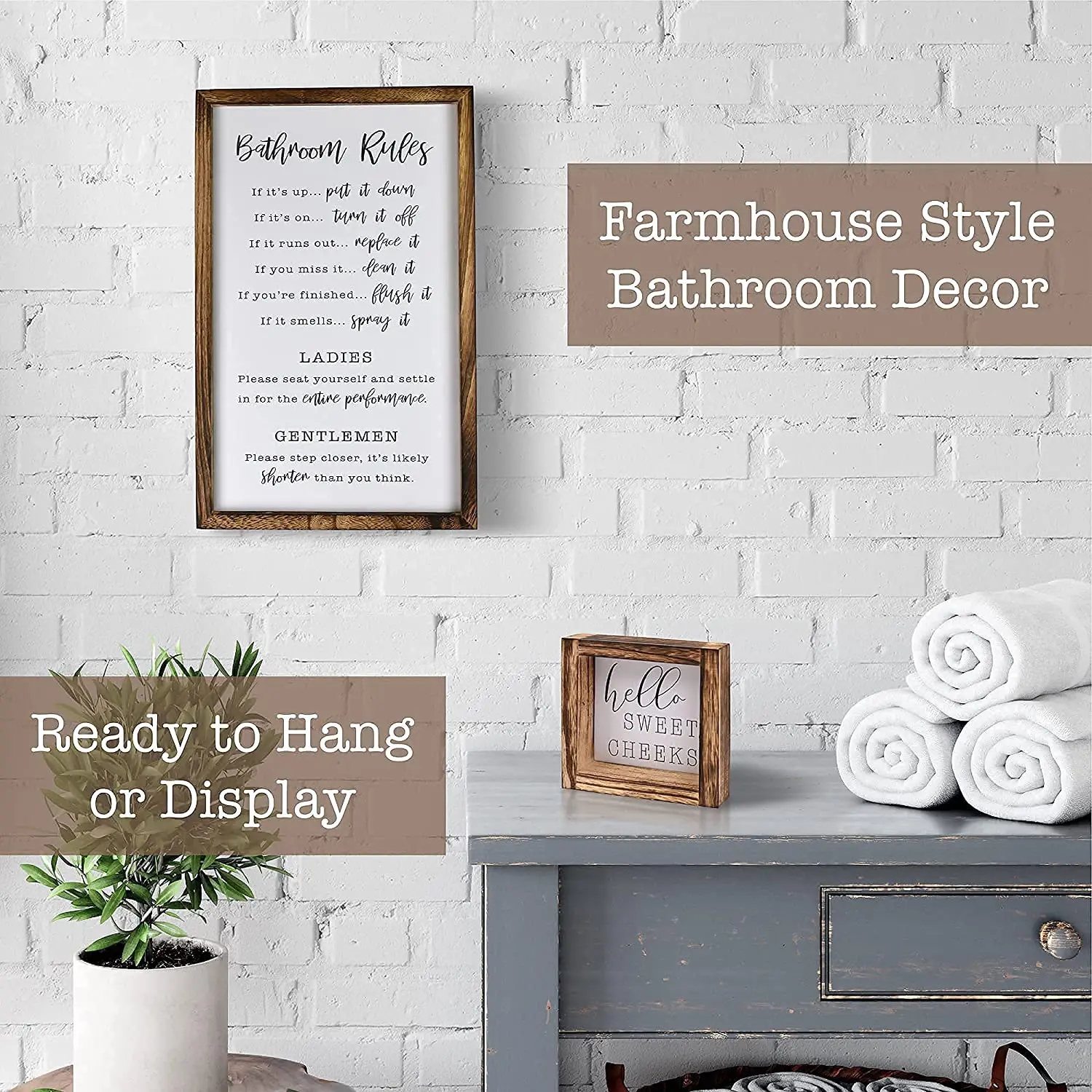Bathroom Rules: Cartello Divertente In Legno Per Parete Del Bagno - 30x45 Cm Stile Rustico