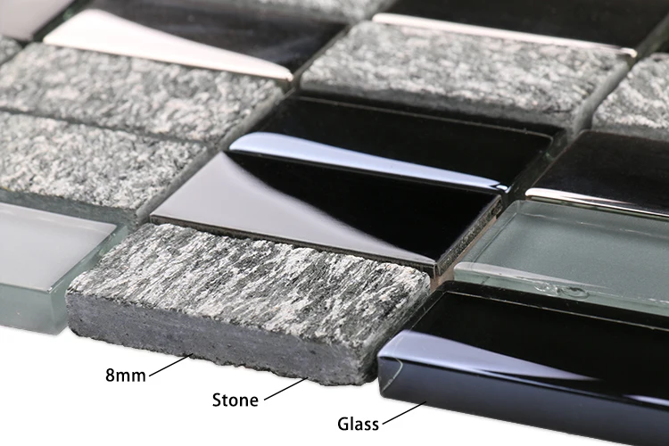 Low price azulejo mosaico rectangle grey black metal glass marble mosaics