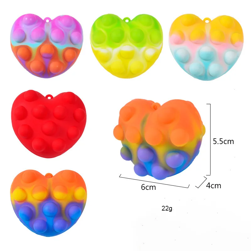 Factory Colorful Silicone Heart Fidget Sensory Bubble Popit Kawaii Decompression Squeeze Funny Toys for Kids Fashion Style