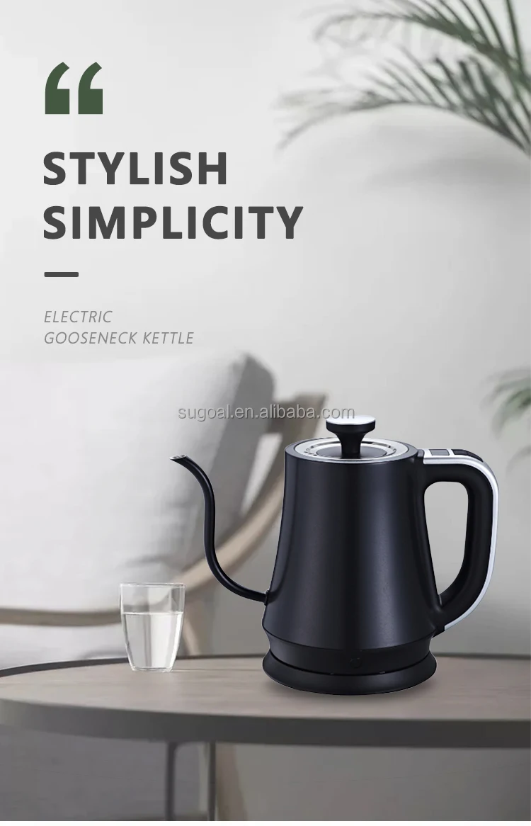 Offacy Electric Gooseneck Kettle 1L Pour Over Coffee and Tea 100% Stainless  Steel 1200W Quick Heating