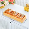 3-compartment amber PET striped dish with gold wooden base
