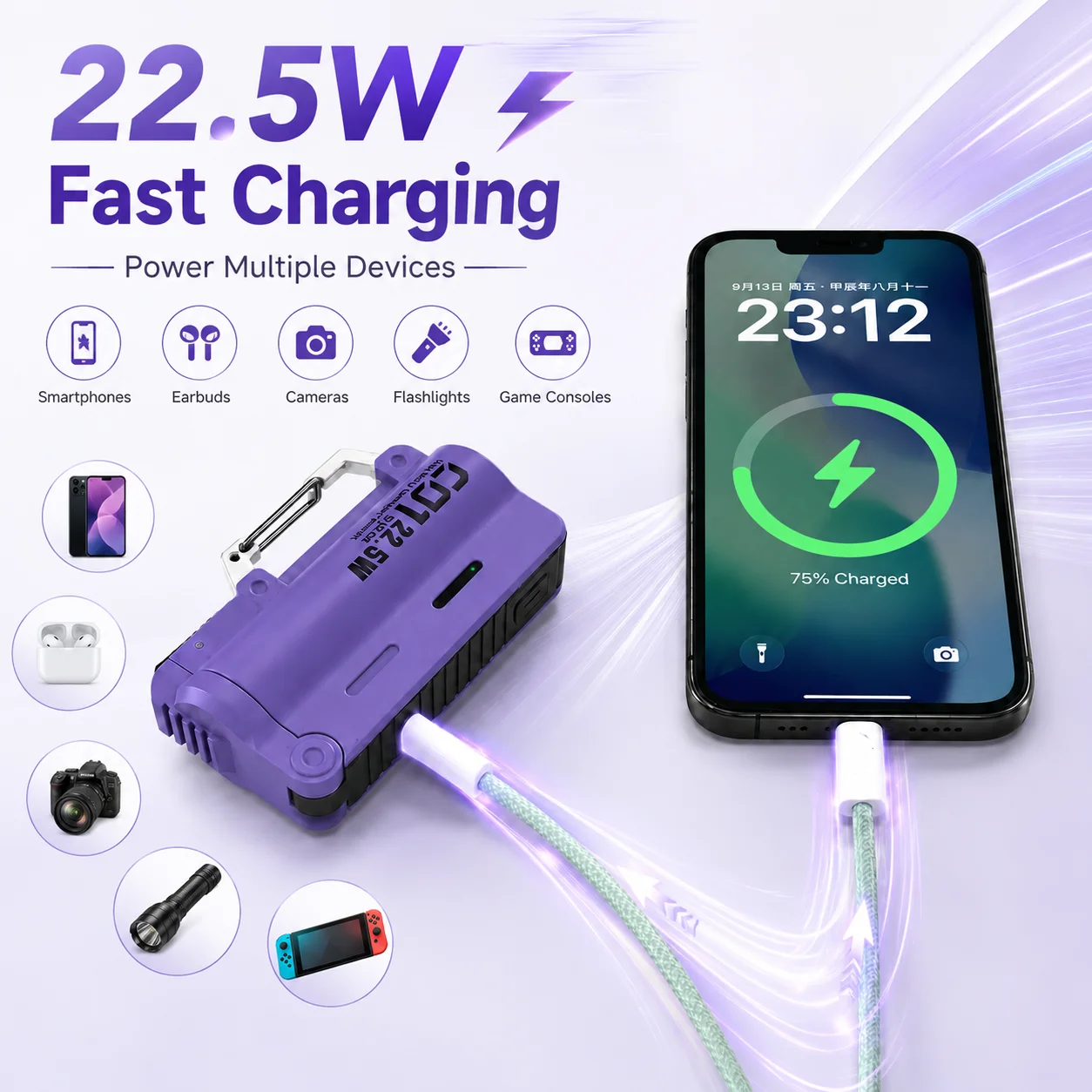 Heavy Duty Tactical 21700 Power Bank Case, Removable External Battery  Charger for Camping Hiking