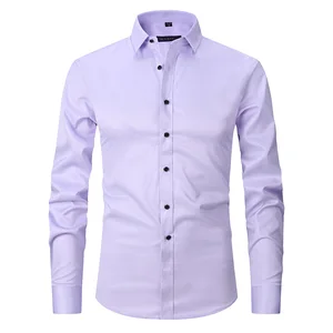 Men's Formal Single Breasted Shirt Spring Autumn Fashion Quick Dry Anti-Wrinkle High Collar Elastic Long Sleeves Casual Business