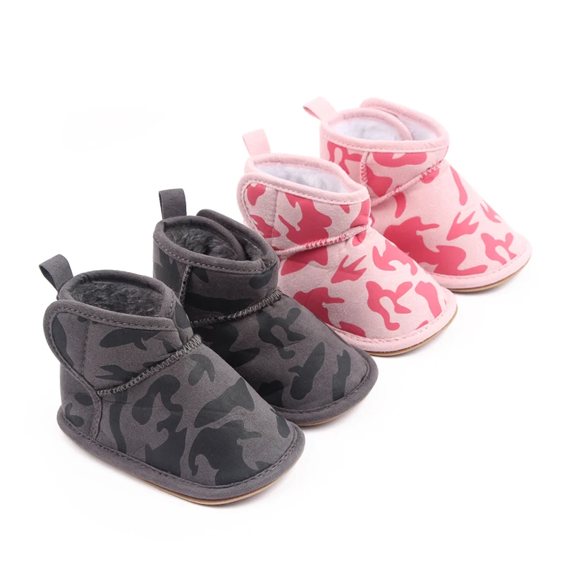 New Winter Fleece Thickened Soft Base Camouflage Anti-slip Baby Girls and Boys Warm Cotton Boots