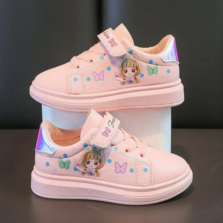 Breathable Kids Girls Cartoon Print Running Walking Shoes Fashion White  Sneakers for Girls