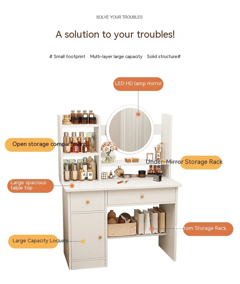 Luxury Mirrored Vanity Mirror Led Gray With Lights Chair Dressing Table