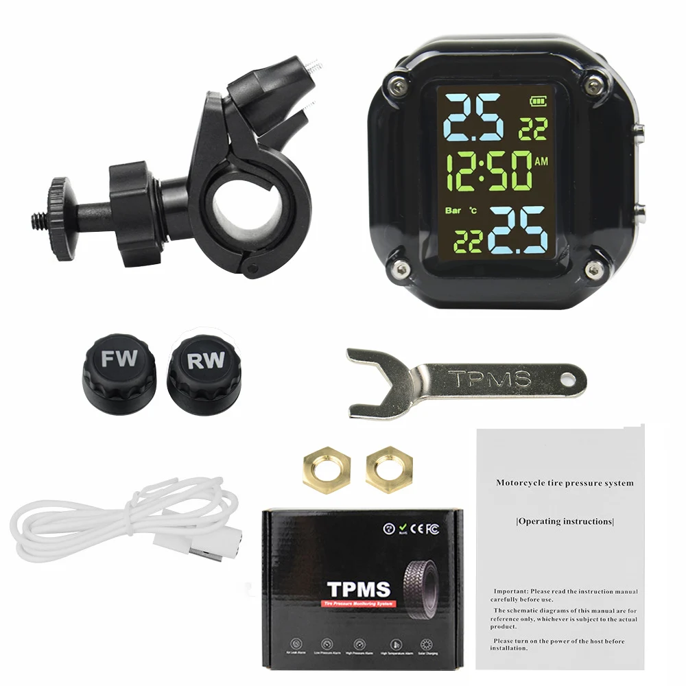 Système TPMS Moto 2 Capteurs Externes - Surveillance Pression/température Pneus En Temps Réel, Alarme, Bluetooth - Pour Android/iOS