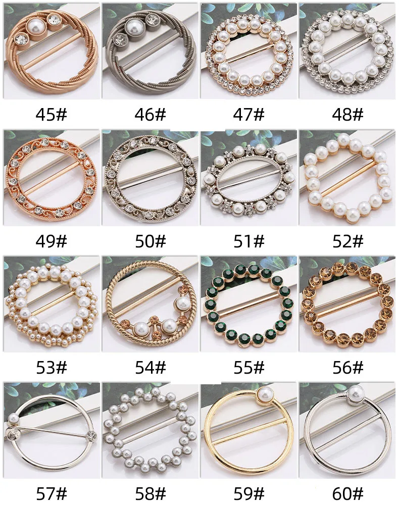Fancy Design Apparel Metal Trims Rhinestone Buckle Pearl Silk Scarf Jewelry Accessories Gold Rose Gold Scarf Clips Ring