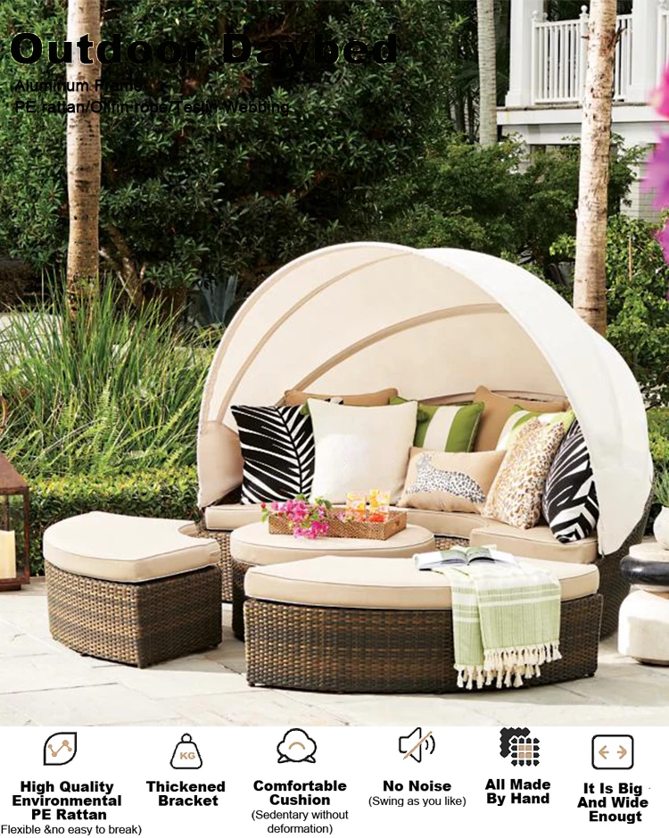 Modern Day Bed Patio Furniture Hotel Luxury Teak Rope Garden Sun