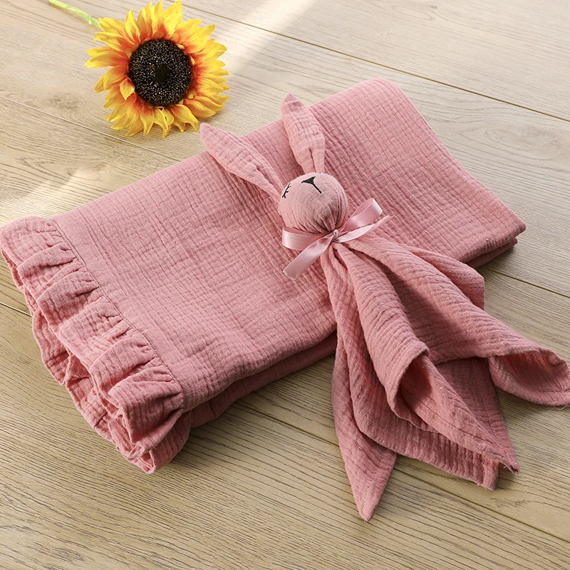 Personalized Newborn Pink Rabbit Soft Muslin Blanket Cotton Baby Security Blanket Set Buy Baby