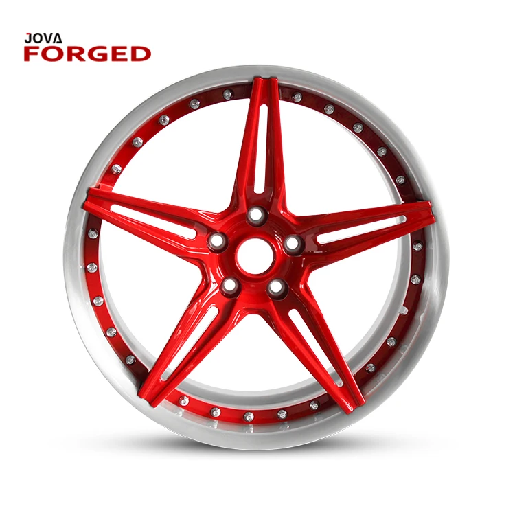 JOVA High Performance Silver and Red Rims 22x10 22x11 22x12 5 Star 2 Peace Forged Wheels