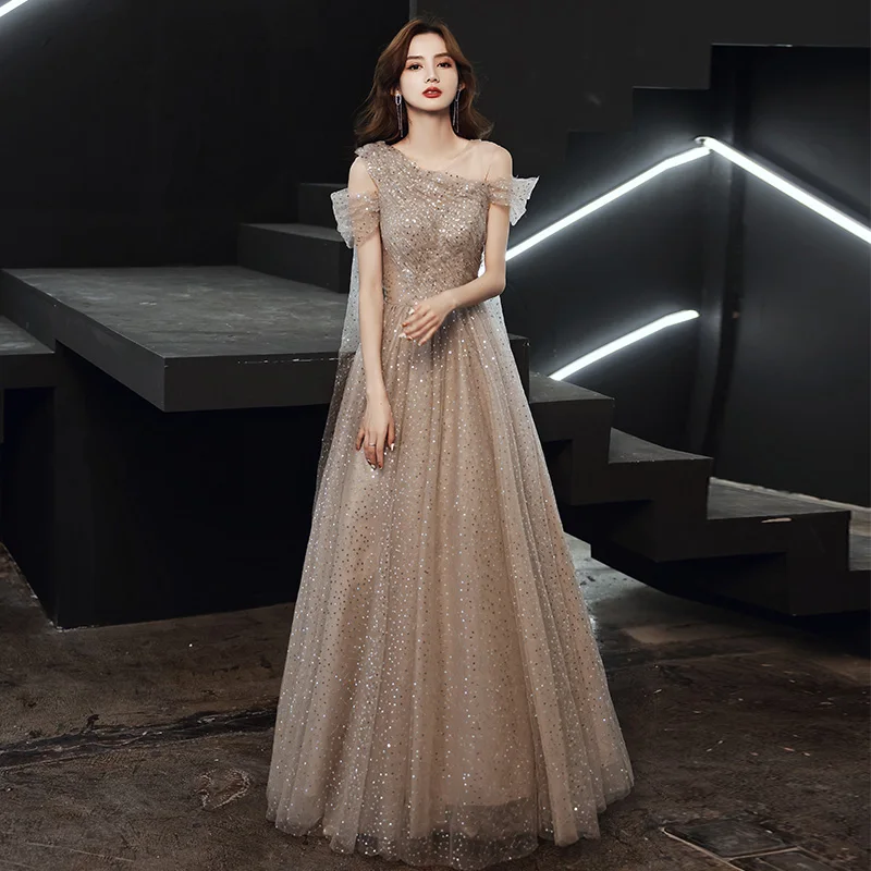 2021 Hot Selling Multi Color Optional Lace Pearl Sequin Evening Dress for Women