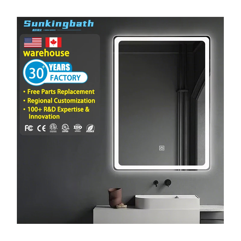 Espejo LED moderno para baño con control táctil, espejo inteligente LED antivaho para baño, espejo para baño con luz LED destinado a aseos modernos