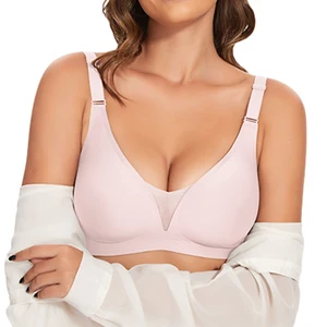 Customized Wireless Bra for Women Full Coverage Ladies V Neck Supportive Push up Seamless Soft Sport Padded Smoothing Bra
