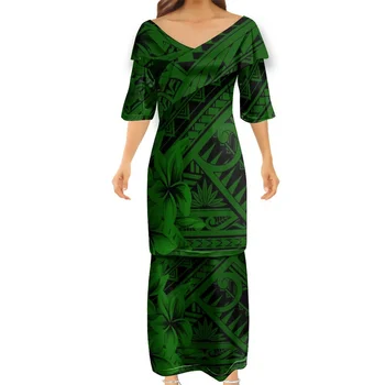 2022 Samoan Polynesian Tribal Lady V-neck Puletasi Dresses Top Quality ...