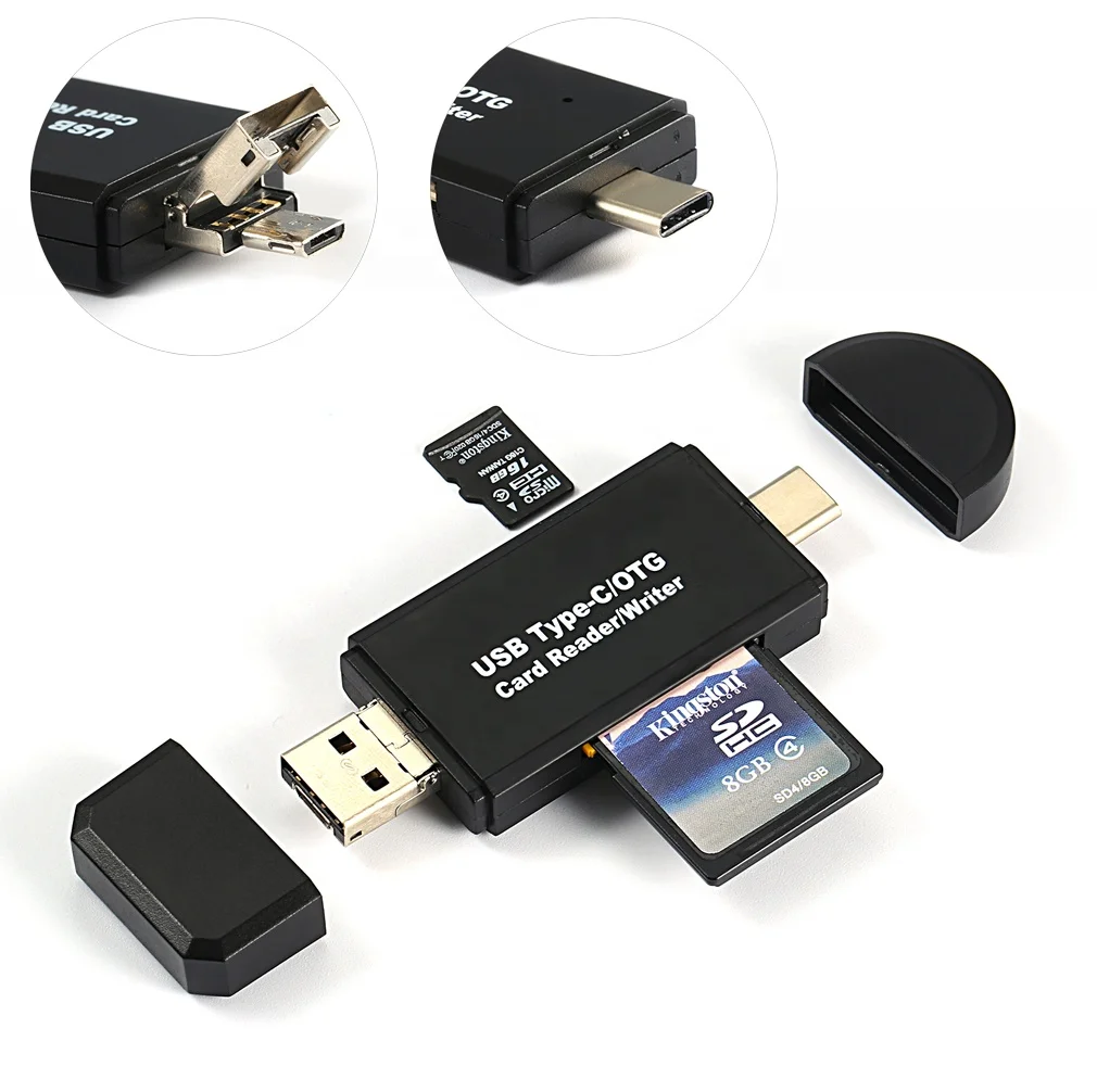 3in1 USB 2.0 Type C USB-C TF SD OTG Card Reader ABS For Macbook Mobile Phone 