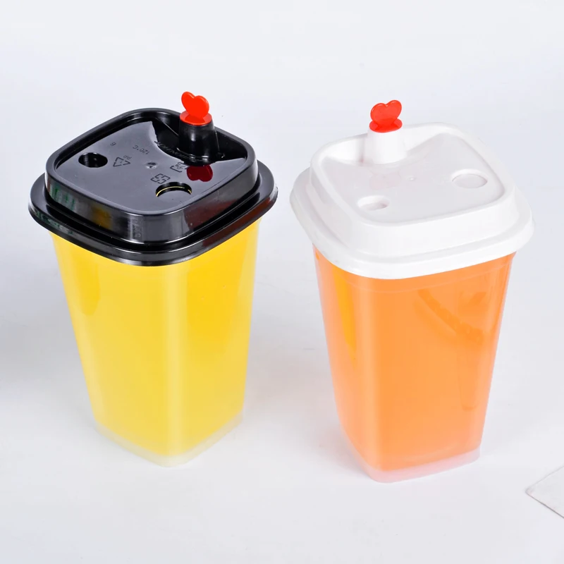 Printed Customized Logo square 400ml Disposable Transparent Plastic Milk Tea Cup Cold Drink Cup