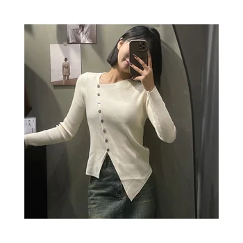 Large Size Women's Clothing Factory Wholesale Customization High Quality Spring and Autumn Asymmetric Collar Sweaters T-shirts