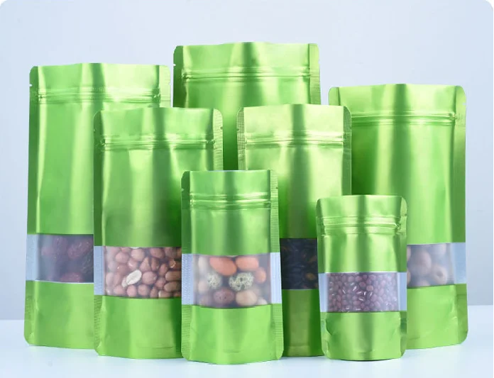Customized Colorful Metalized Food Packaging Stand up Pouch With Zipper and Window Zip Lock Bag Plastic Zipper Bags