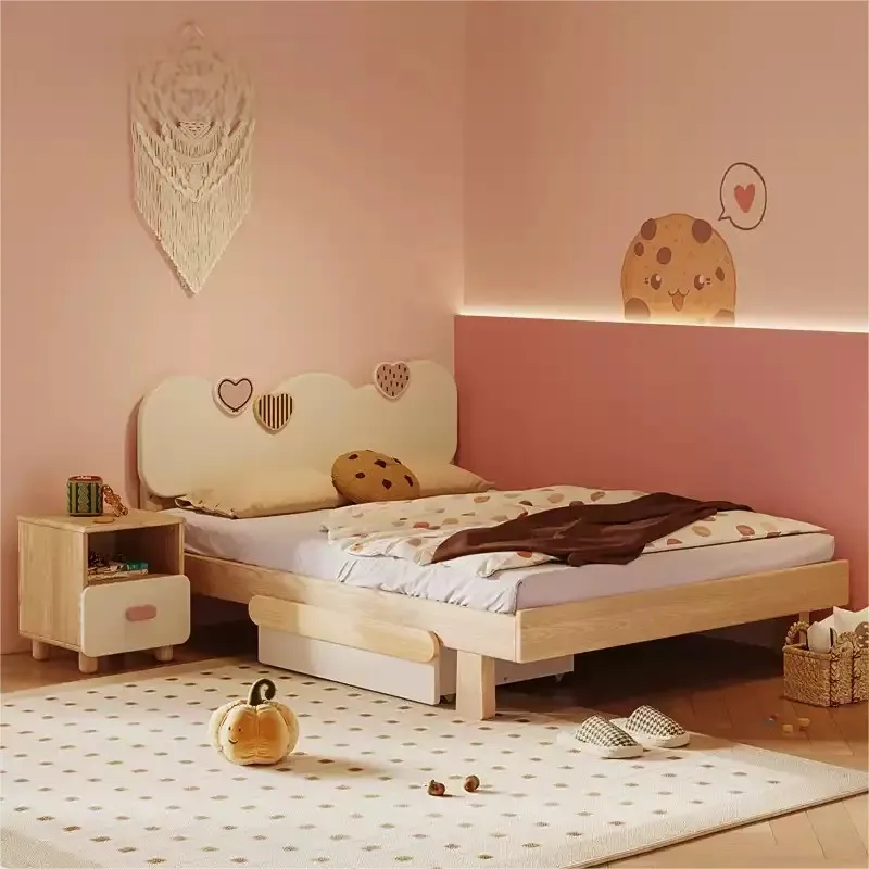 Simple Modern 1.5-Meter Princess Bed for Girls Solid Wood Children's Bedroom Furniture 1.2-Meter Single Park Living Room School