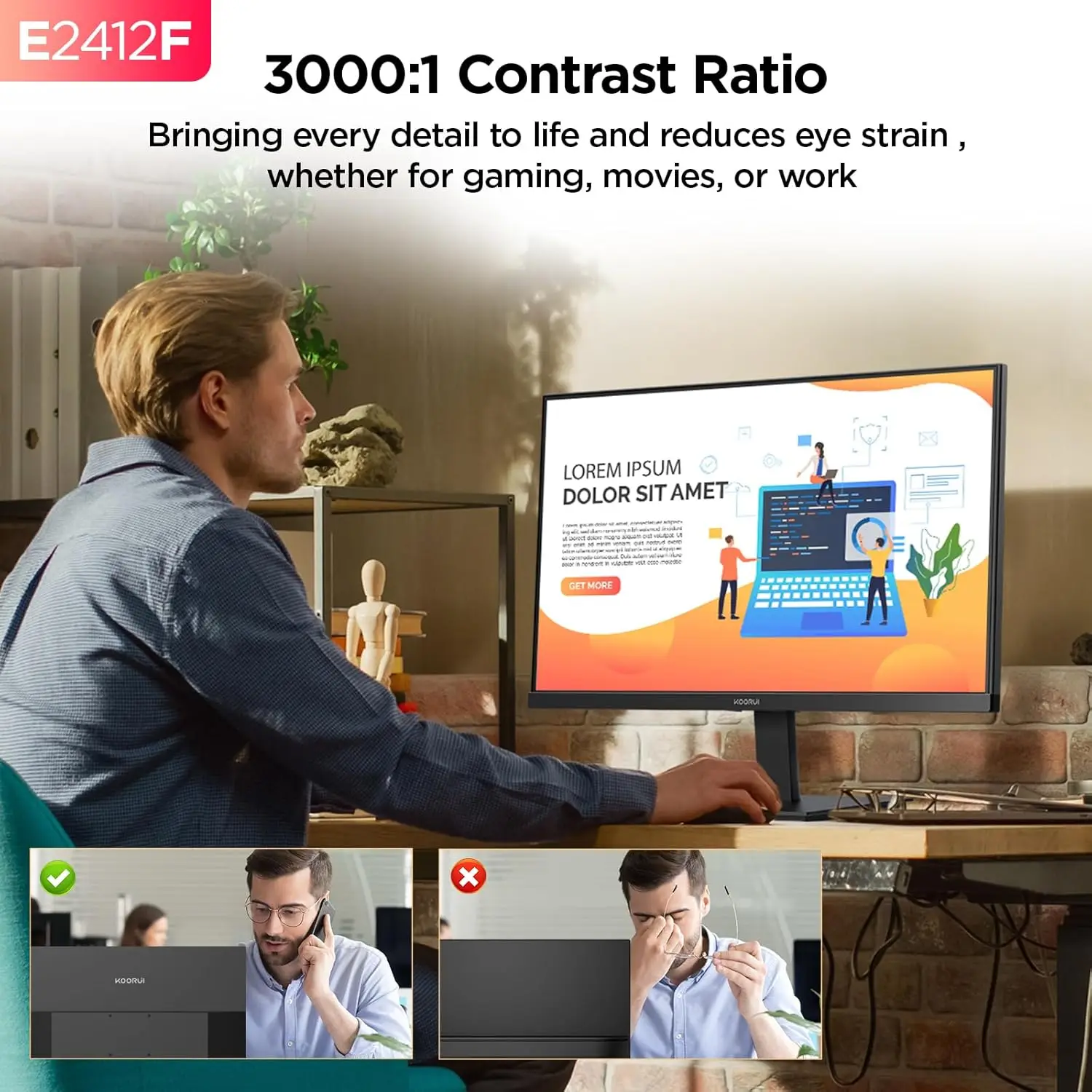 KOORUI E2412F 23.8インチVA LCDデスクトップビジネスPCモニター100Hz