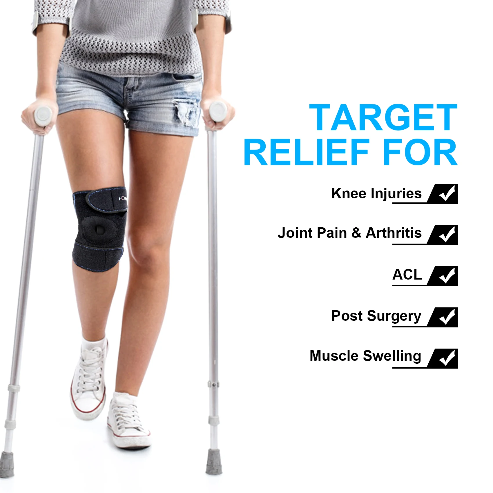 Adjustable Compression Knee Ice Gel Pack Wrap Knee Patellar Tendon