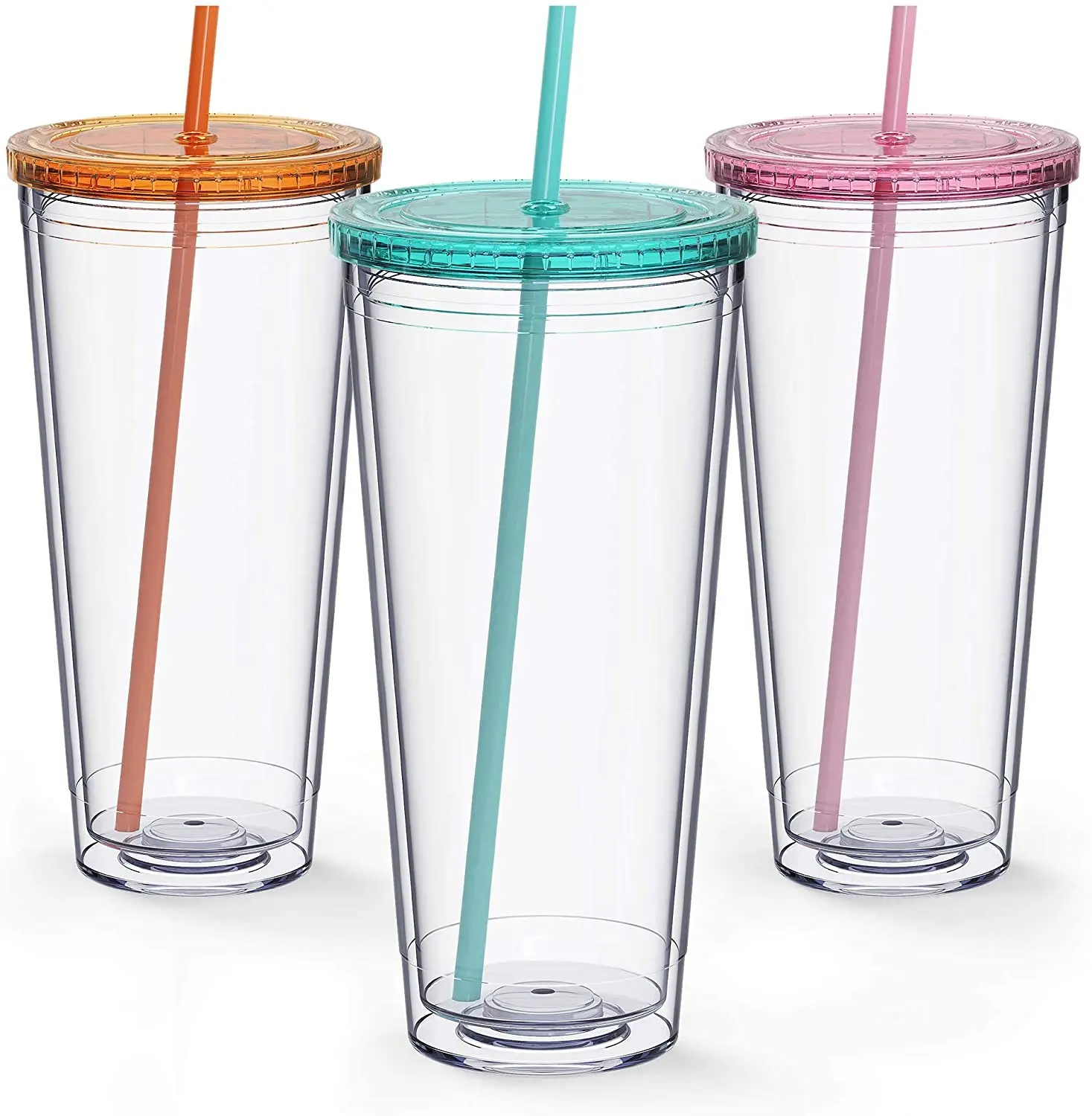 with Free Straw Cleaner 12 Clear Acrylic Tumblers with Lids and Straws 16oz Double Wall Clear Plastic Tumblers BPA Free Insulated Tumbler Reusable Cup with Straw Skinny Top Dishwasher Safe 