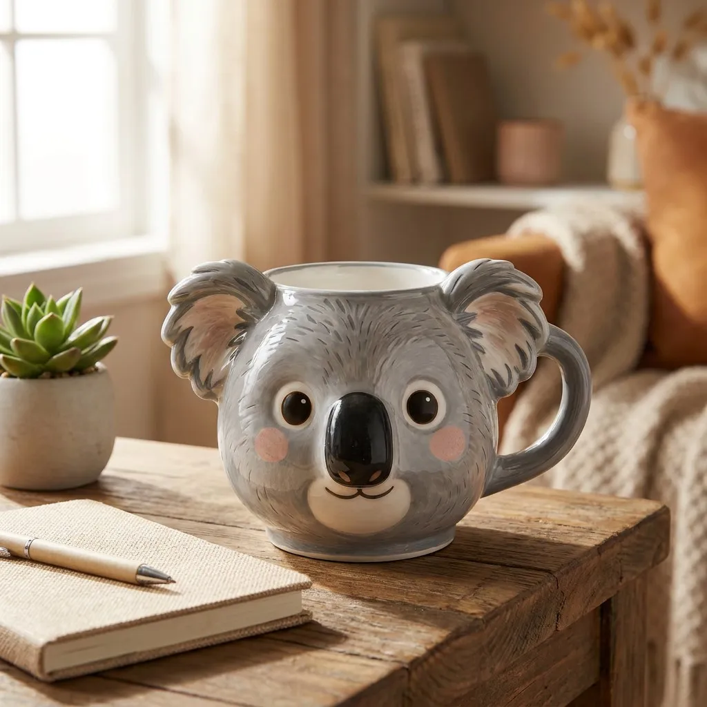 Custom Logo Hand-made Cartoon Ceramic 3D Koala Reusable Mug-Dishwasher & Microwave Safe for Giveaways