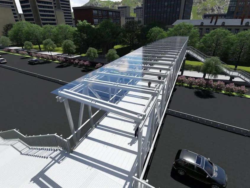 Prefab Steel Structure Overpass Pedestrian Bridge Glass Canopy Steel Overhead Bridge