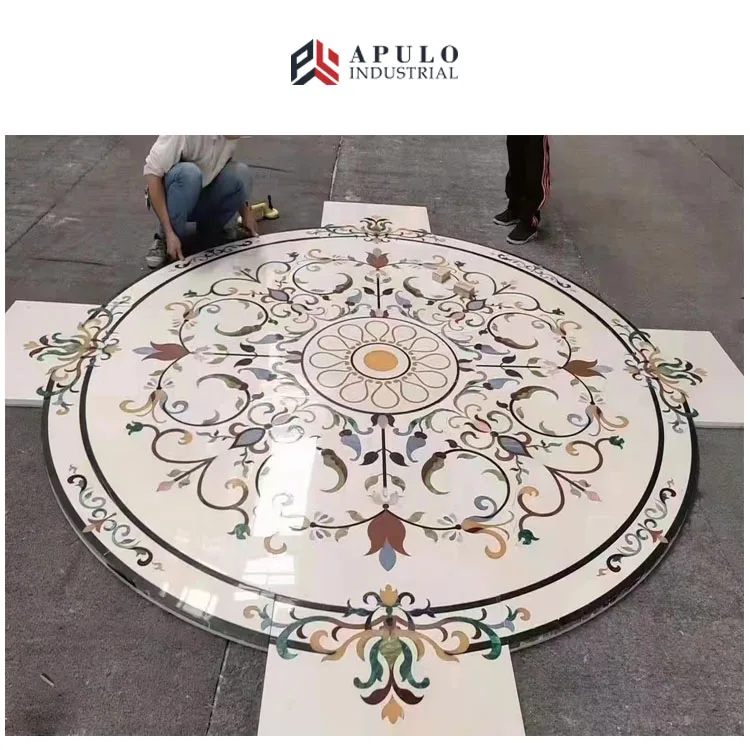 High Quality Polished Stone Mosaic Patterns Waterjet Lobby Flooring Design Marble Flower Water Jet Medallion for Luxury Hotel