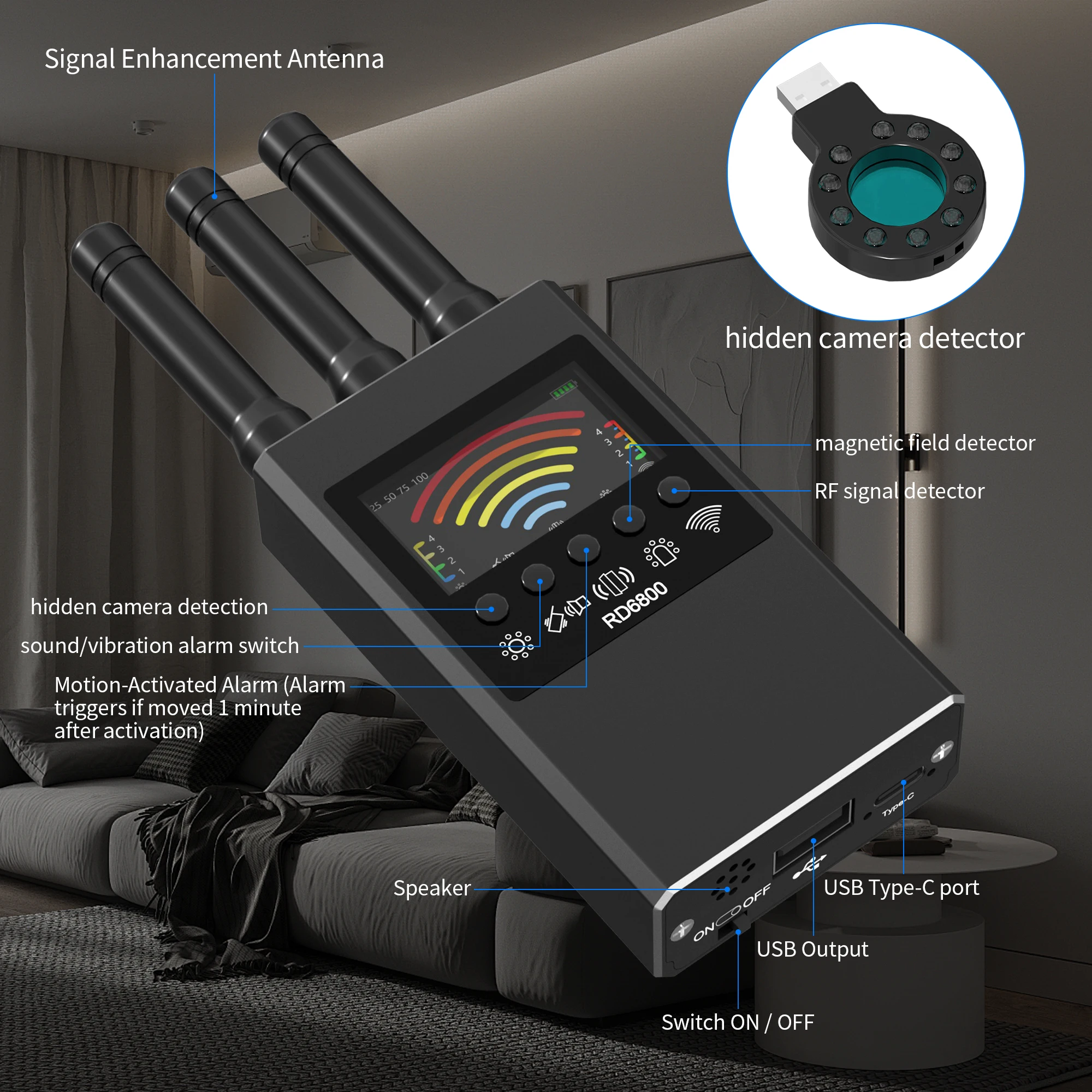 RD6800 RF Signal Detector with IR | Anti-Spy Device for GPS/GSM/Audio ...