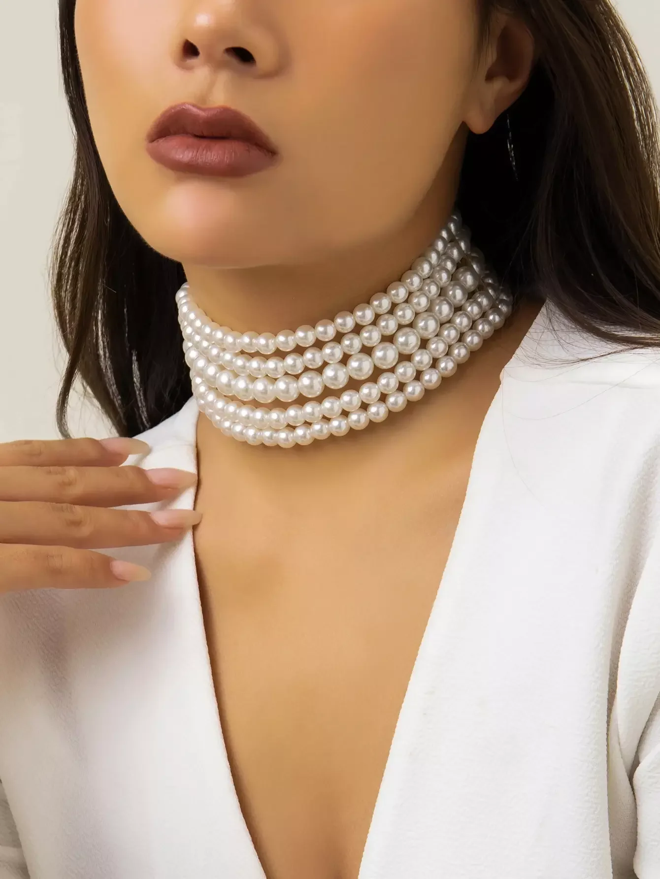 Trendy Elegant Beaded Collar - Multi Layered Pearl Necklace