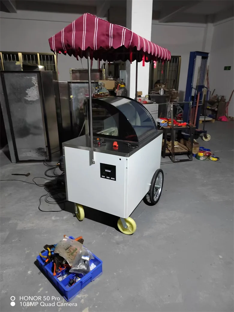 Kolice Street Italian Gelato Mobile Push Popsicle Showcase Freezers Bicycle Ice Cream Vending Cart for Sale