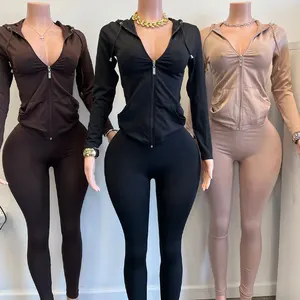 Huili Custom Logo High Stretch Solid Color Top and Pants Outfits Skinny Tracksuits Two Piece Fitness Leggings Women Workout Sets