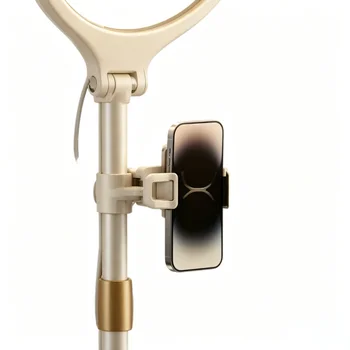 Aluminum Ring Light Stand Tripod Phone Holder with LED for Video Recording Makeup Streaming & YouTube/TikTok (White) detail image
